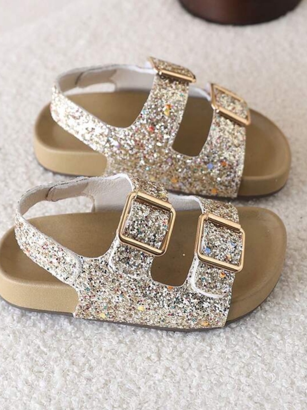 Kids Glitter Buckle Sandals - Sparkling Gold